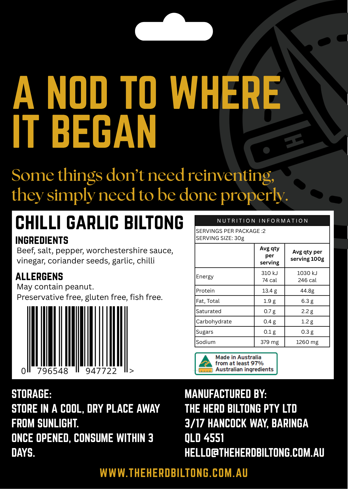 Chilli Garlic Biltong 60g Wholesale Pouch