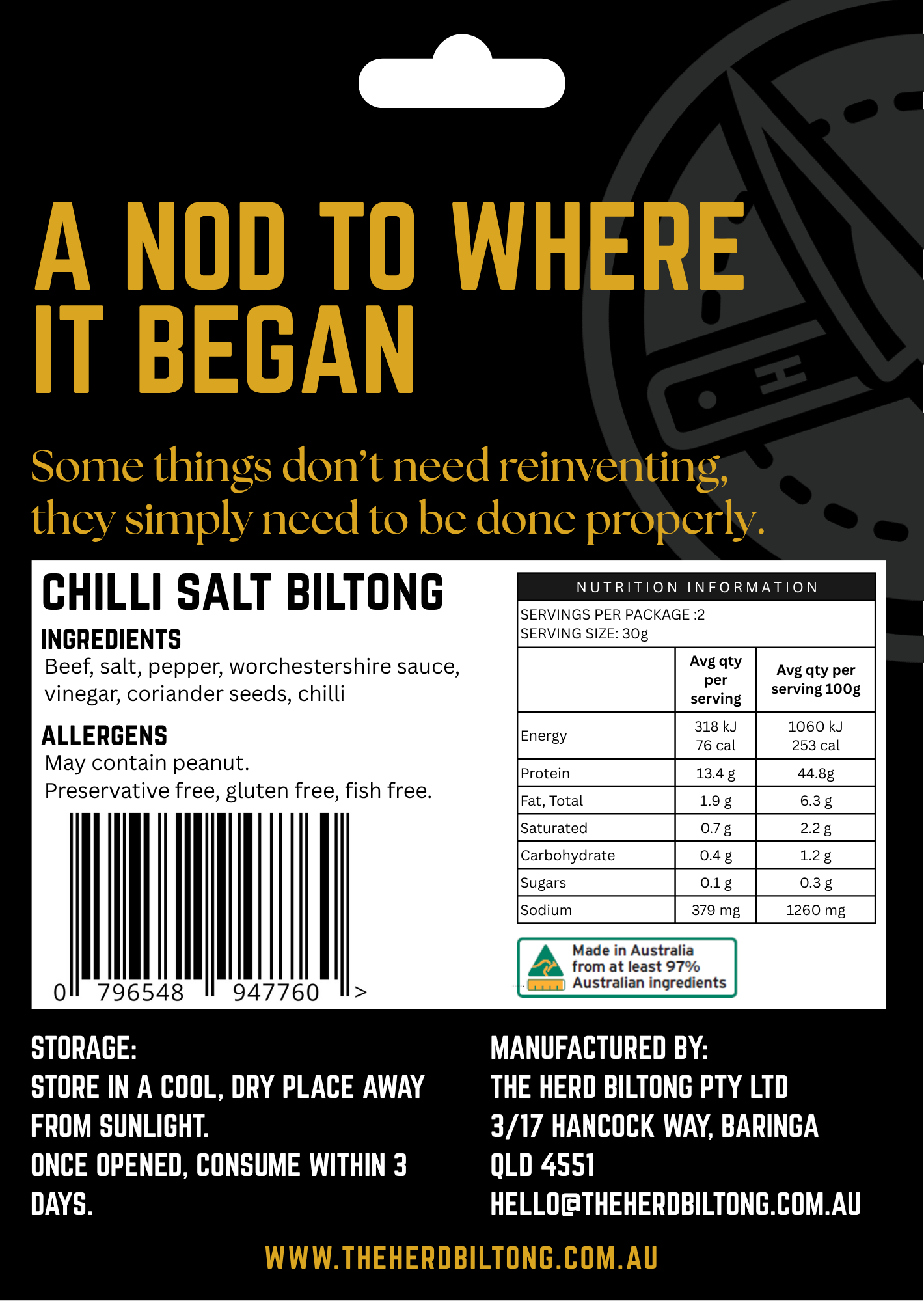 Chilli Salt Biltong 60g Wholesale Pouch