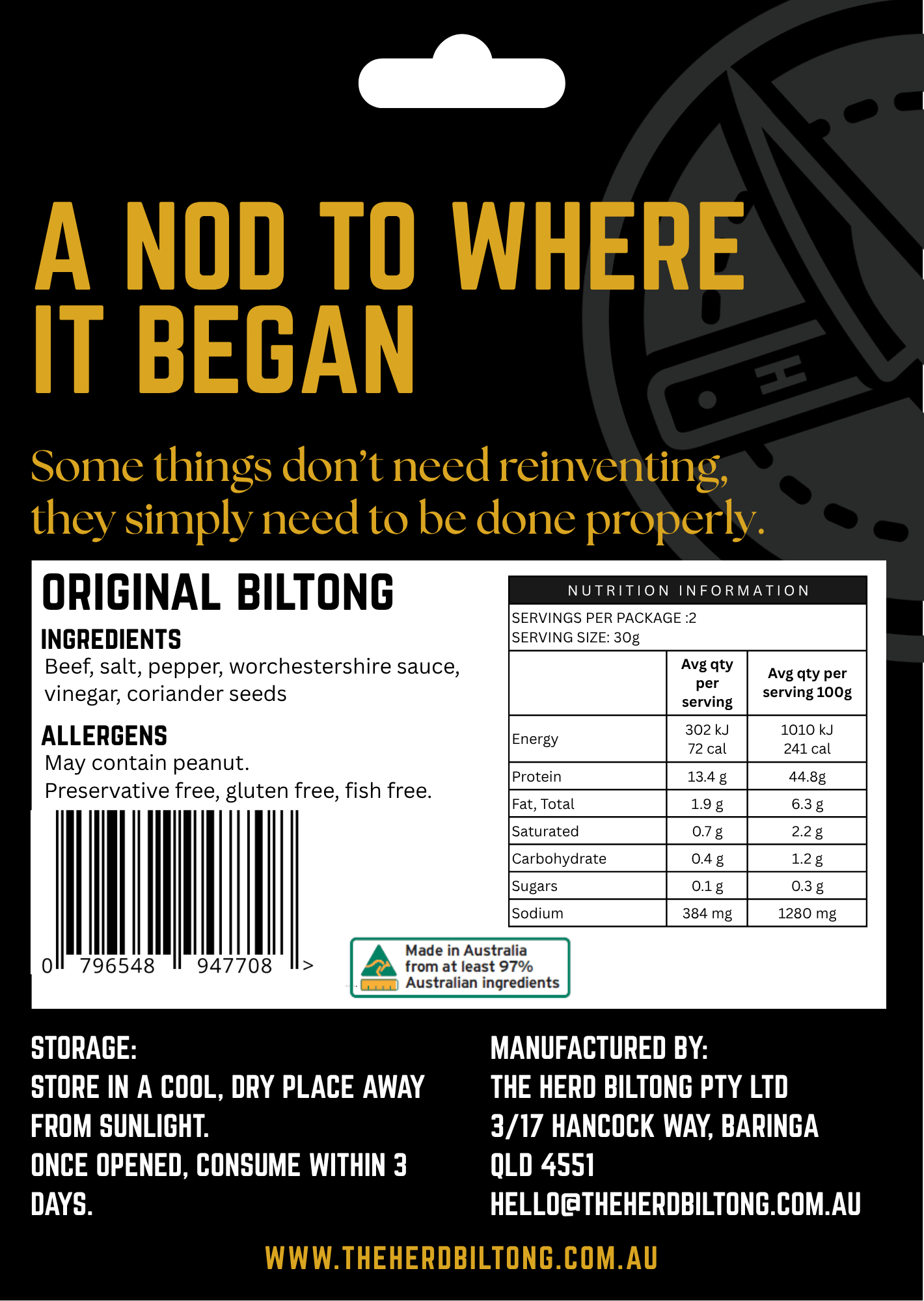 Original Biltong 60g Wholesale Pouch - The Herd Biltong